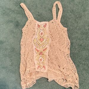 Free people Beige Crochet Tank Top with Embellished Design xs